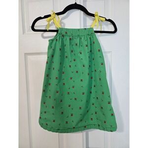 Green Tulip and Bumblebee Print Dress with Yellow Ribbon Tie Straps